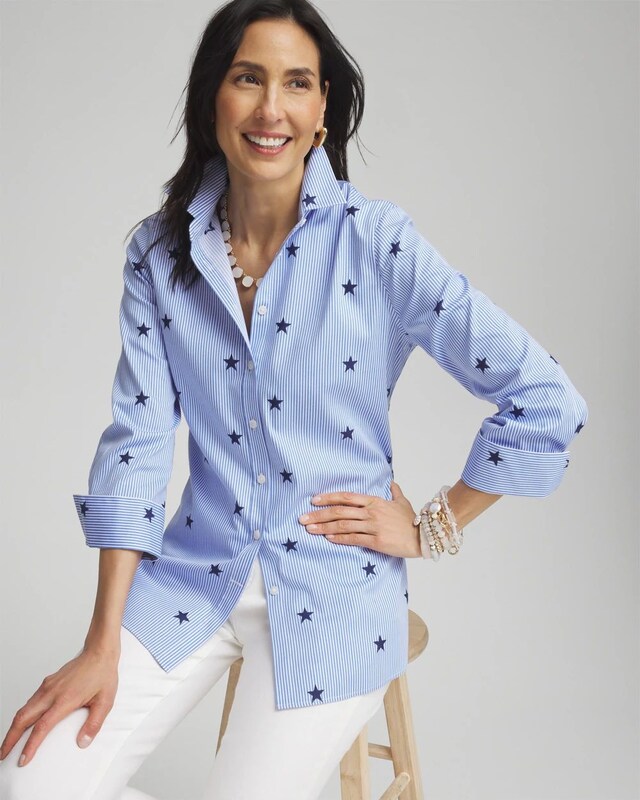 No Iron Stretch Stars & Stripes Shirt - image 2